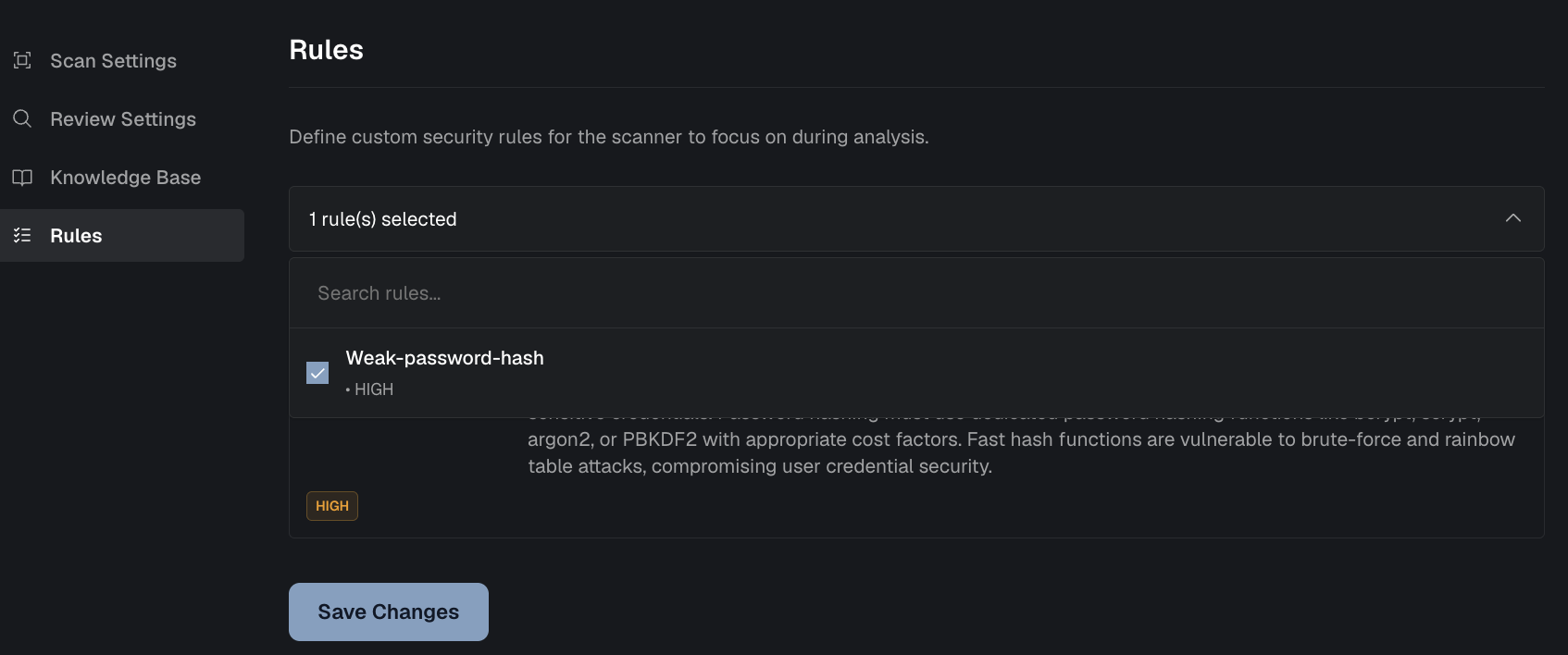 Rules settings