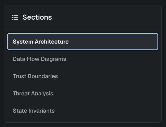 Threat Model sections sidebar